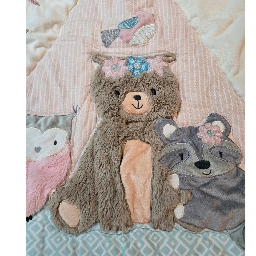 Levtex Baby Woodland Forest Animals Teepee Floral Quilt Blanket Pink Blue Boho‎